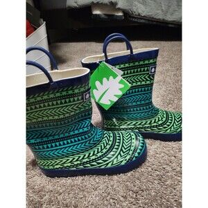 OAKI Kids Waterproof Rubber Rain Boots with Easy-On Handles Size 5